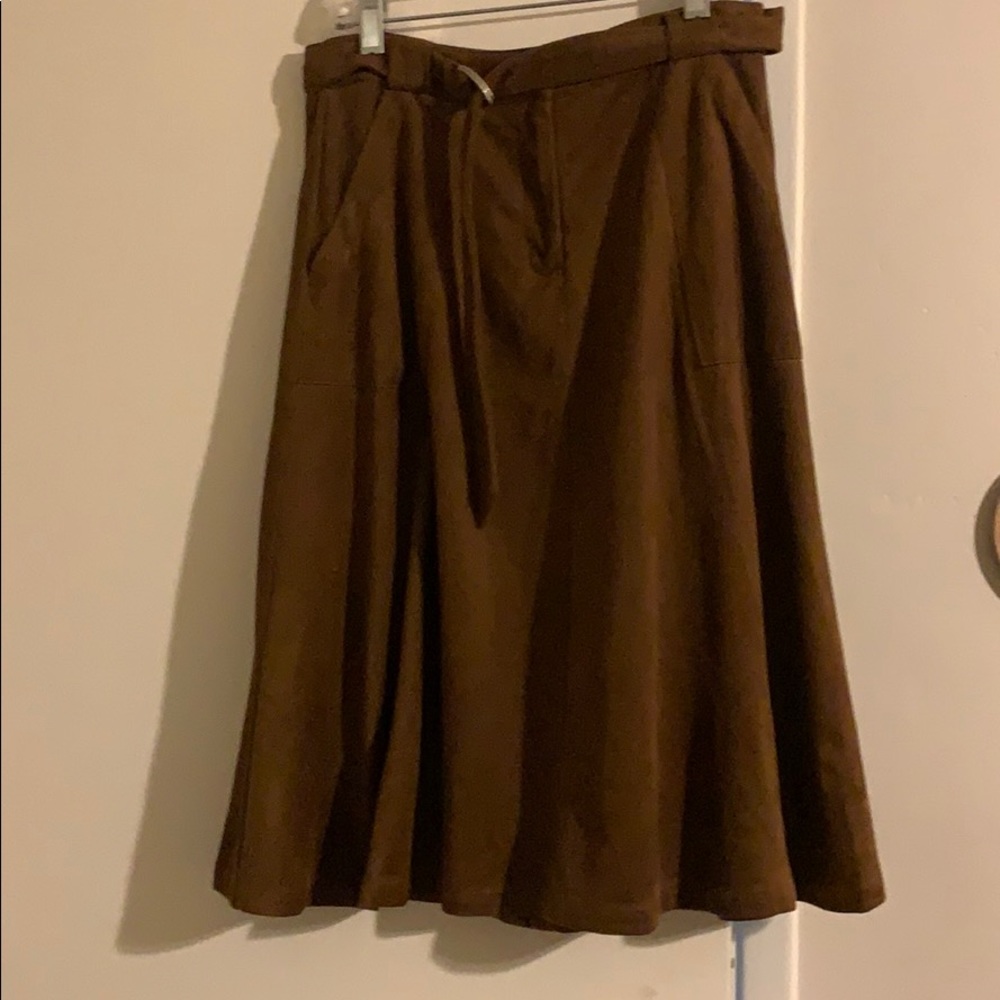 Brown Suede A Line Skirt